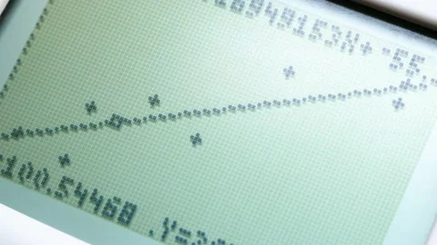 Linear regression line model on a modern scientific calculator screen, LCD Stock Footage 165779704