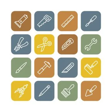 Linear renovation tools flat icons Stock Illustration