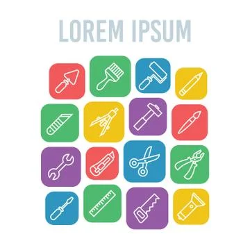 Linear renovation tools icons flat vector illustration Stock Illustration