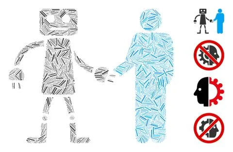 Linear Robot Human Handshake Icon Vector Mosaic Illustrazione stock