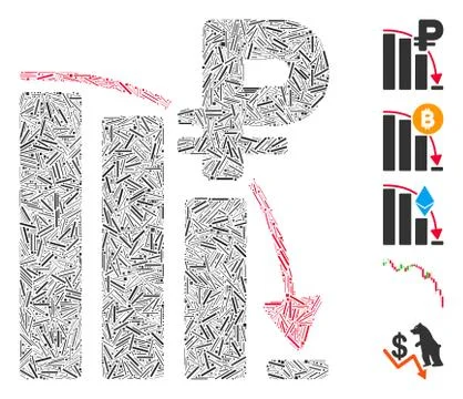 Linear Rouble Panic Fall Chart Icon Vector Collage Stock Illustration