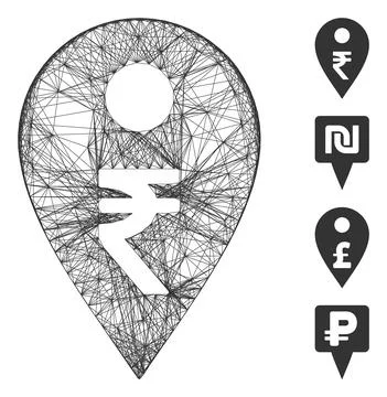 Linear Rupee Map Marker Vector Mesh Illustrazione stock