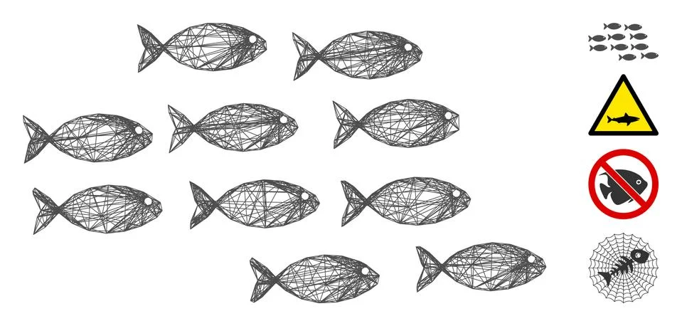 Linear School of Fish Vector Mesh イラスト素材