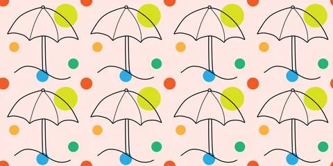Linear Seamless Beach Umbrella pattern with Abstract color Shapes. Happy vaca Stock Illustration