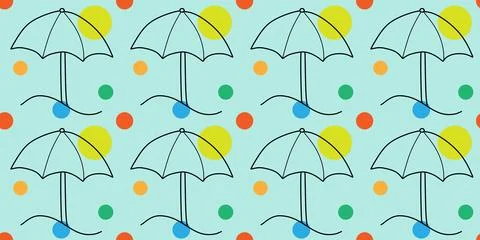 Linear Seamless Beach Umbrella pattern with Abstract color Shapes. Happy vaca Stock Illustration