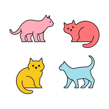 Linear Set of colored Cats icons Stock Illustration