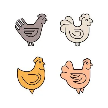 Linear Set of colored Hens, chickens icons Stock Illustration