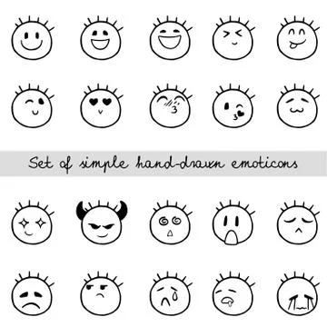 Linear Set of Simple Hand-drawn Emoticons Stock Illustration