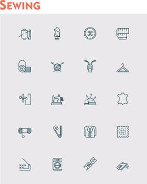 Linear sewing  icon set Stock Illustration