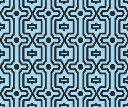 Linear shapes pattern on blue background, abstract figures Stock Illustration