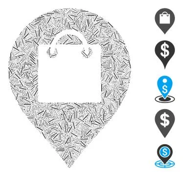 Linear Shopping Map Marker Icon Vector Collage 스톡 일러스트