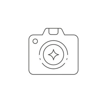 Linear simple logo hand drawn camera for taking photo with lens shutter dec.. Stock Illustration