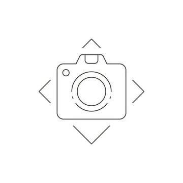 Linear simple photo camera sign at rhombus squared frame logo vector illustra Stock Illustration