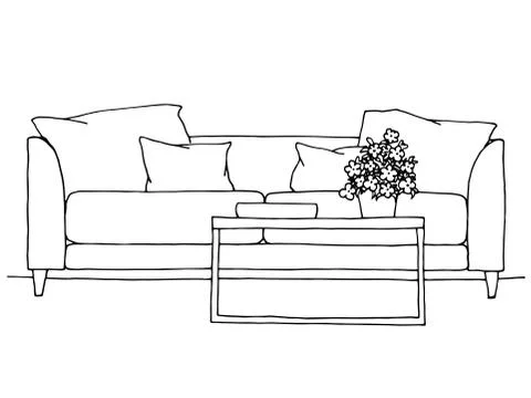 Linear sketch of an interior. Hand drawn vector illustration Stock Illustration