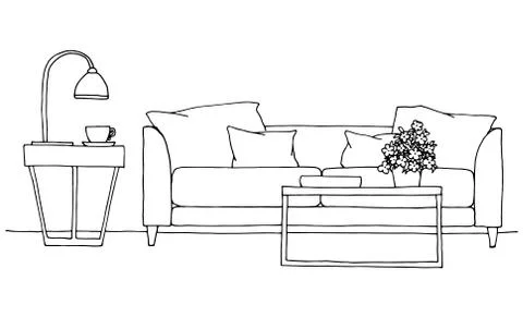 Linear sketch of an interior. Hand drawn vector illustration Stock Illustration