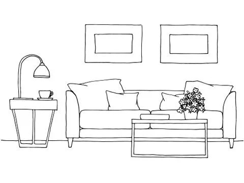 Linear sketch of an interior. Hand drawn vector illustration Illustrazione stock