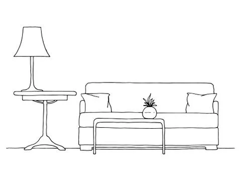Linear sketch of an interior. Hand drawn vector illustration of a sketch styl Stock Illustration