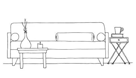 Linear sketch of an interior. Hand drawn vector illustration of a sketch styl Stock Illustration