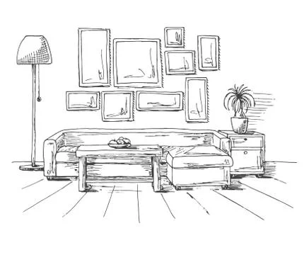 Linear sketch of an interior. 스톡 일러스트