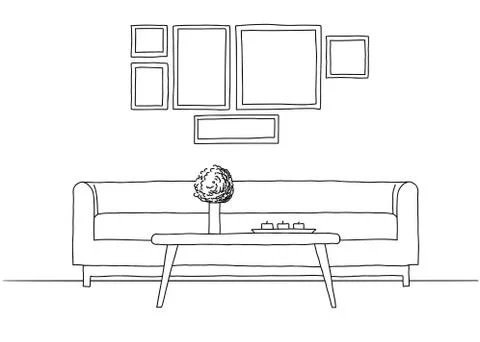 Linear sketch of the interior in a modern style Stock Illustration