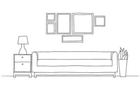 Linear sketch of the interior in a modern style Stock Illustration