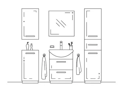 Linear sketch of an interior. Part of the bathroom. Vector Stock Illustration