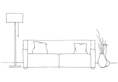 Linear sketch of the interior. Part of the room. Hand drawn vector illustrati Stock Illustration