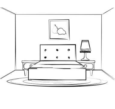 Linear sketch of an interior. Room plan. Sketch Line bedrooms. Vector illustr Stock Illustration