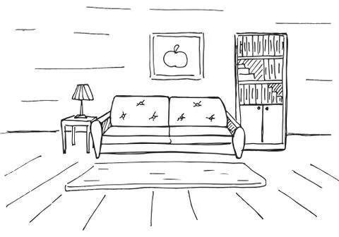 Linear sketch of an interior. Room plan. Vector illustration. Stock Illustration