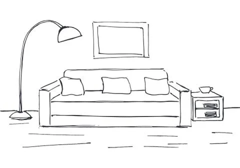 Linear sketch of an interior. Room plan. Vector illustration. Stock Illustration