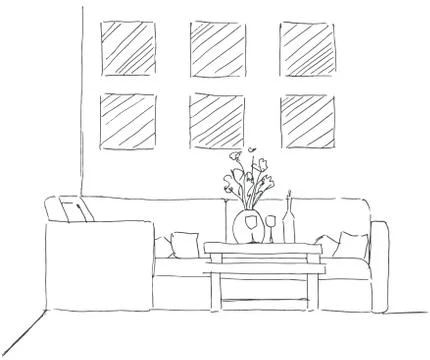 Linear sketch of an interior. Room plan. Vector illustration. Stock Illustration