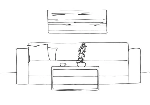 Linear sketch of an interior. Room plan. Vector illustration. Stock Illustration