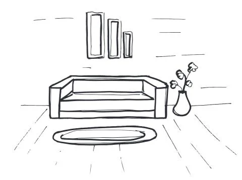 Linear sketch of an interior. Room plan. Vector illustration. Stock Illustration