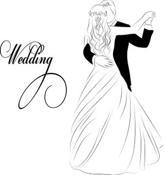 A linear sketch of a wedding couple. Stock Illustration