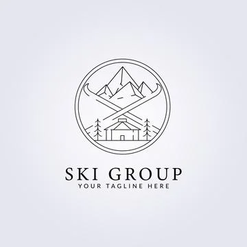 Linear ski alpine mountain snow logo vector illustration design, badge emblem Stock Illustration