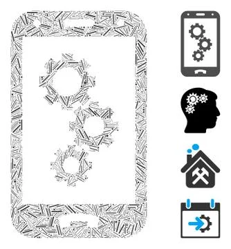 Linear Smartphone Settings Gears Icon Vector Mosaic イラスト素材