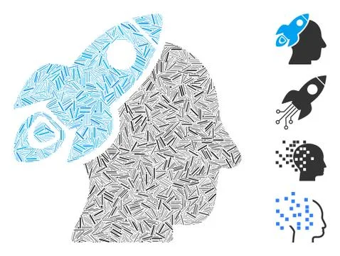 Linear Space Rocket Thinking Head Icon Vector Mosaic Illustrazione stock