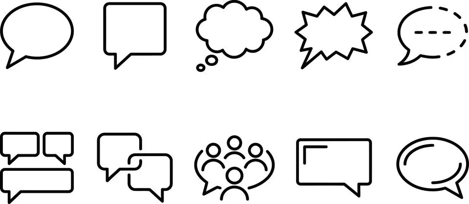 Linear speech bubble icons set for business communication and messaging apps. Stock Illustration