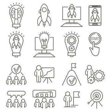Linear startup icons for web and applications. Business concept. Vector. Stock Illustration