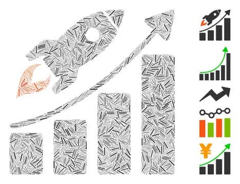 Linear Startup Rocket Growth Chart Icon Vector Collage イラスト素材