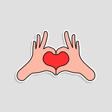 Linear sticker like hands make heart Stock Illustration