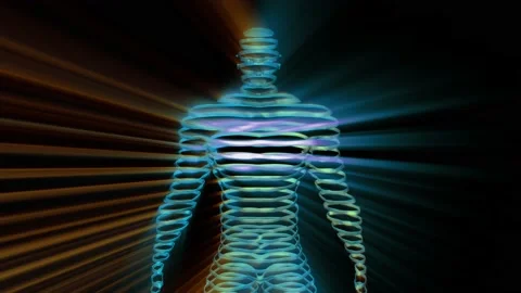 Linear, stripped 3d man, rendered as contour slices . 3d animation Stock Footage 132307350