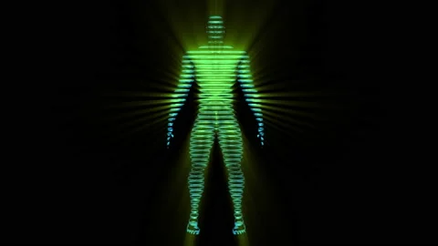 Linear, stripped 3d man, rendered as contour slices . 3d animation Stock Footage 132307362
