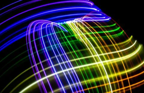 Linear strokes of lights with the colors of the rainbow. 3D illustration or 3 Stock Illustration