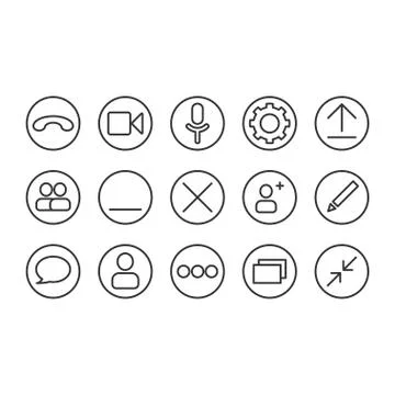 Linear style video communication icons for the application, web site. Stock Illustration