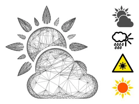 Linear Sun and Cloud Weather Vector Mesh Stock Illustration