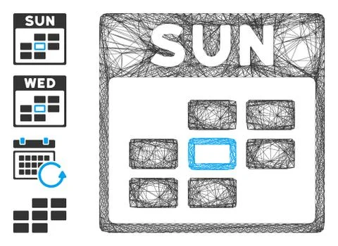 Linear Sunday Calendar Grid Vector Mesh Illustrazione stock