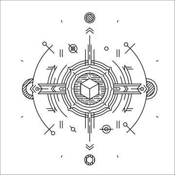 Linear technology space design. Modern futuristic line badge. Hipster banner Stock Illustration