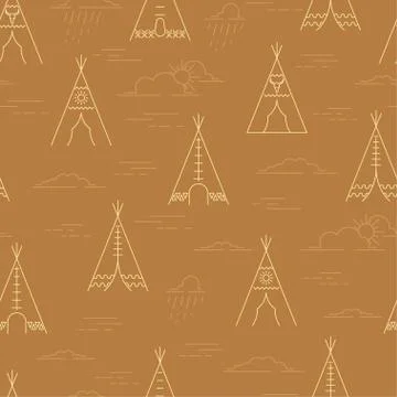 Linear tepee and clouds pattern 스톡 일러스트