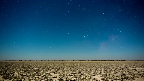Linear time lapse of a moonlight landscape over a desert Salt Pan in Botswana Stock Footage 163201152